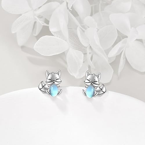ONE: Exquisite FOX MOONSTONE Dangle Earrings 925 Sterling Silver