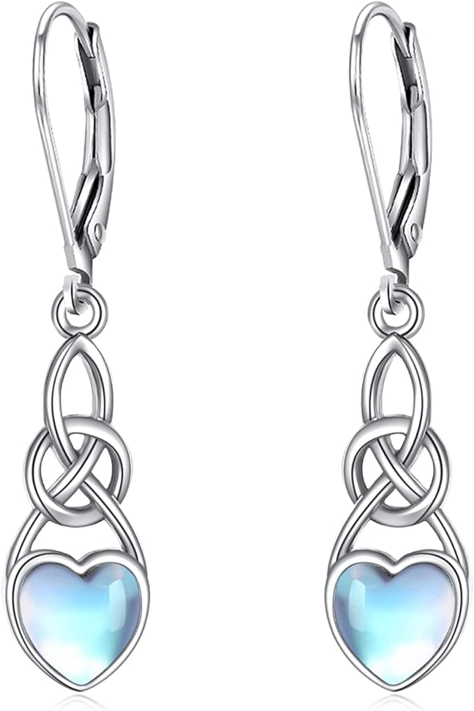 ONE:  Exquisite DROP HEART Color: MOONSTONE Dangle Earrings 925 Sterling Silver