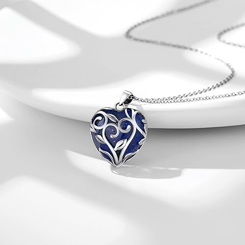 ONE: 💓September-Nature Lapis Lazuli Heart Crystal Necklace 925 Sterling Silver