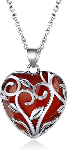 ONE: Style: 925 Sterling Silver Heart January Garnet Necklace