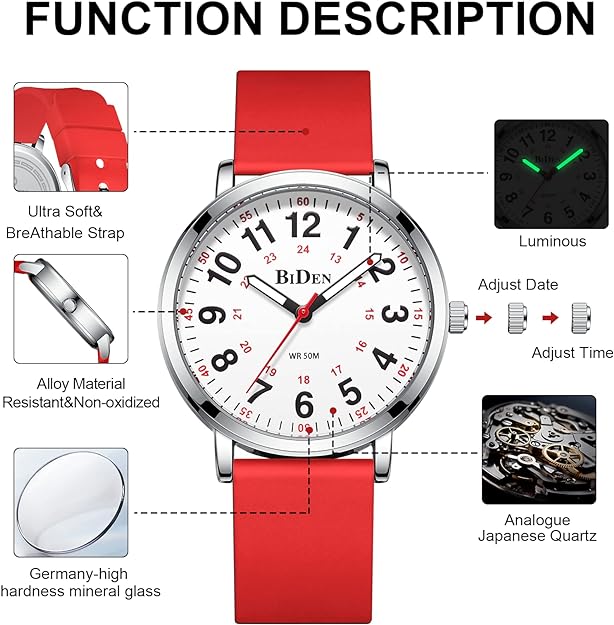 Analog Quartz Sports Unisex Watch 30M Waterproof Watch for Men Women Nurse Medical Professionals-Military Time with Second Hand Glowing Easy to Read Dial Wrist Watch