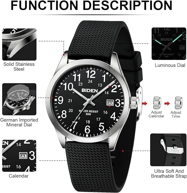 Analog Quartz Sports Unisex Watch 30M Waterproof Watch for Men Women Nurse Medical Professionals-Military Time with Second Hand Glowing Easy to Read Dial Wrist Watch