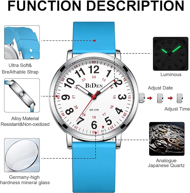 Analog Quartz Sports Unisex Watch 30M Waterproof Watch for Men Women Nurse Medical Professionals-Military Time with Second Hand Glowing Easy to Read Dial Wrist Watch