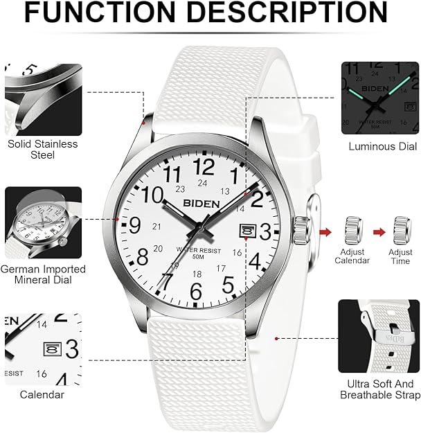 Analog Quartz Sports Unisex Watch 30M Waterproof Watch for Men Women Nurse Medical Professionals-Military Time with Second Hand Glowing Easy to Read Dial Wrist Watch