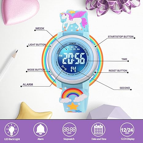 ONE: 3D Cartoon Waterproof Watches for Girls with Alarm - Best Toys Gifts for Girls Age 3-10