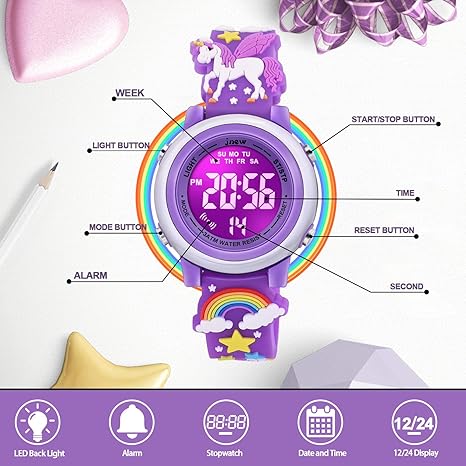 ONE: 3D Cartoon Waterproof Watches for Girls with Alarm - Best Toys Gifts for Girls Age 3-10