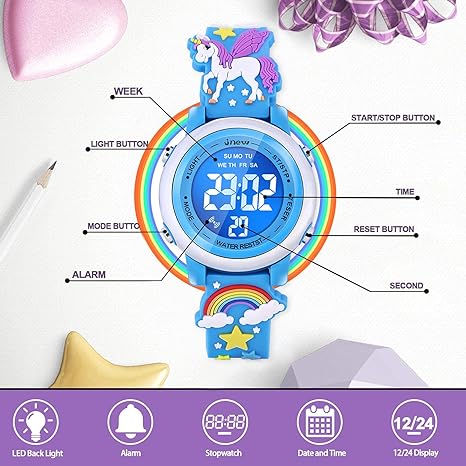 ONE: 3D Cartoon Waterproof Watches for Girls with Alarm - Best Toys Gifts for Girls Age 3-10