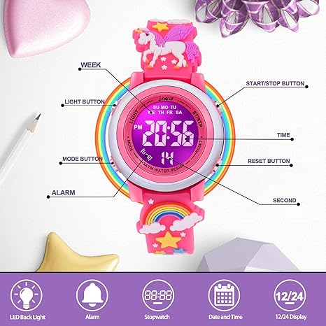 ONE: 3D Cartoon Waterproof Watches for Girls with Alarm - Best Toys Gifts for Girls Age 3-10