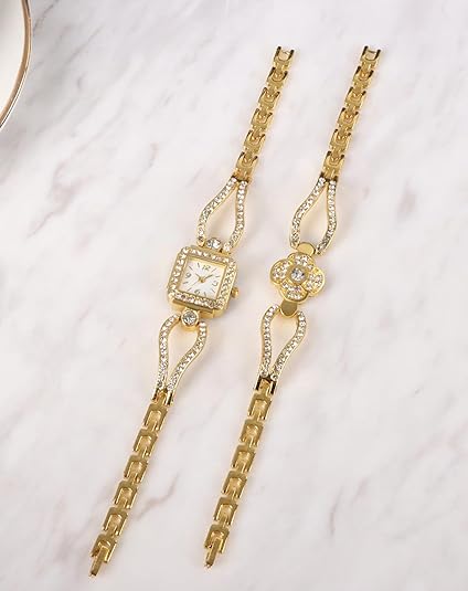 ONE:  Luxury Elegant Watch and Bracelet Set for Women:  Rhinestone with Bangles