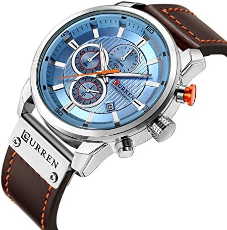 ONE:  Men's Watch Leather Strap Military Chronograph Waterproof Sport Wrist Date Quartz Wristwatch