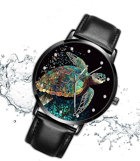 ONE: Wrist Watch for Men and Women Color: Turtle Mosaic Style Illustrations