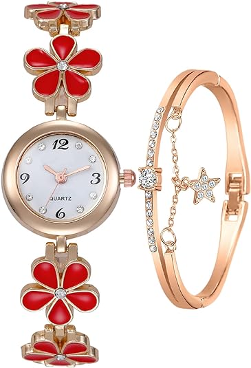 ONE:  Luxury Elegant Watch and Bracelet Set for Women:  Rhinestone with Bangles