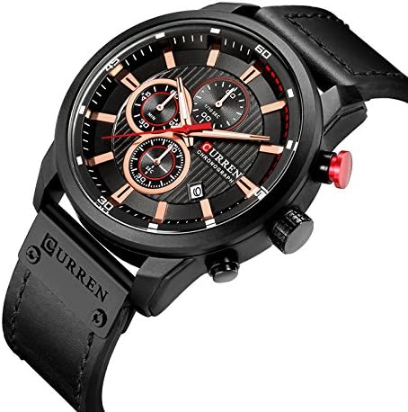 ONE:  Men's Watch Leather Strap Military Chronograph Waterproof Sport Wrist Date Quartz Wristwatch