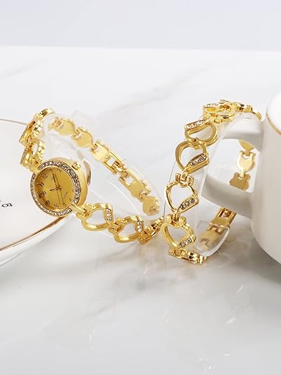 ONE:  Luxury Elegant Watch and Bracelet Set for Women:  Rhinestone with Bangles