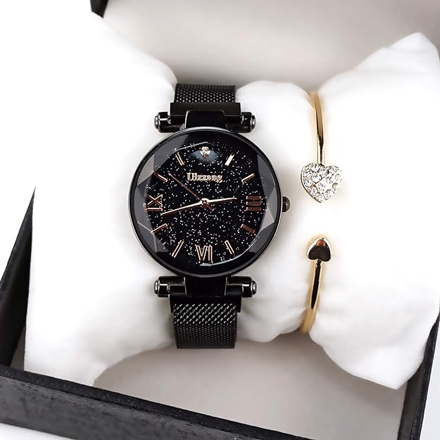 ONE:  Luxury Elegant Watch and Bracelet Set for Women:  Rhinestone with Bangles Starry Sky