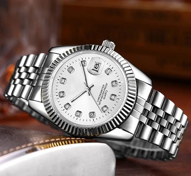 Luxury Watch Stainless Steel Wrist Watch Waterproof Big Face Analog Quartz