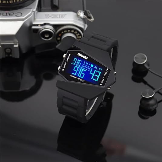 ONE: Unique Watch: Airplane Shaped LED Light Waterproof Watch Military Stealth Fighter Cool