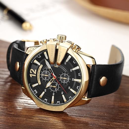 ONE:  Men's Watch Luxury Fashion Leather Strap Outdoor Casual Sport Wristwatch with Big Dial