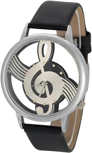 ONE: Unique Watch Musical Note Hollow Stainless Steel Mesh Strap Quartz Unisex Fashion Wrist Watch