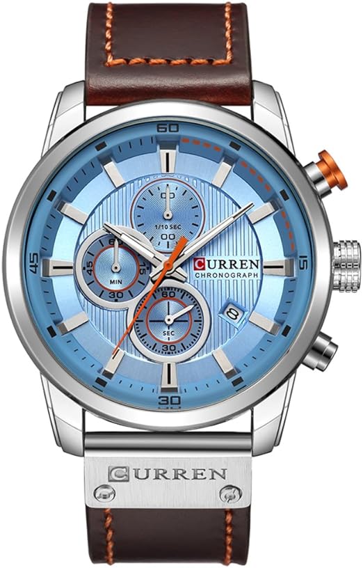 ONE:  Men's Watch Leather Strap Military Chronograph Waterproof Sport Wrist Date Quartz Wristwatch