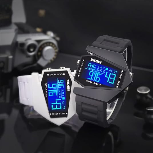 ONE: Unique Watch: Airplane Shaped LED Light Waterproof Watch Military Stealth Fighter Cool