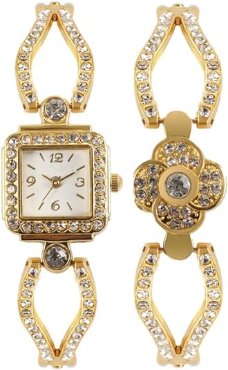 ONE:  Luxury Elegant Watch and Bracelet Set for Women:  Rhinestone with Bangles