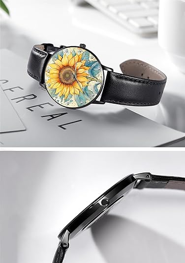 ONE: Wrist Watch for Men and Women Color: Sunflower on floral background