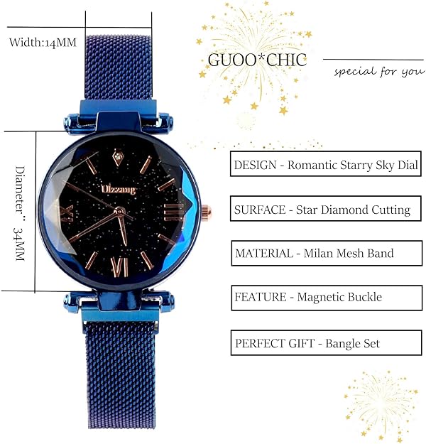 ONE:  Luxury Elegant Watch and Bracelet Set for Women:  Rhinestone with Bangles Starry Sky