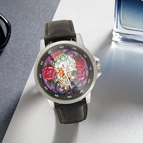 ONE: Wrist Watch for Men and Women Color: Special Design Beautiful Floral Sugar Skull Custom