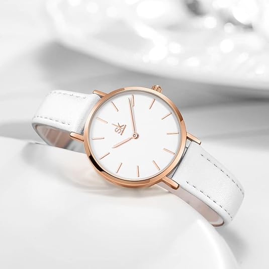 ONE:  Ultra Thin Minimalist Women Watches Simple Two Hands Ladies Dress Watch Leather Strap