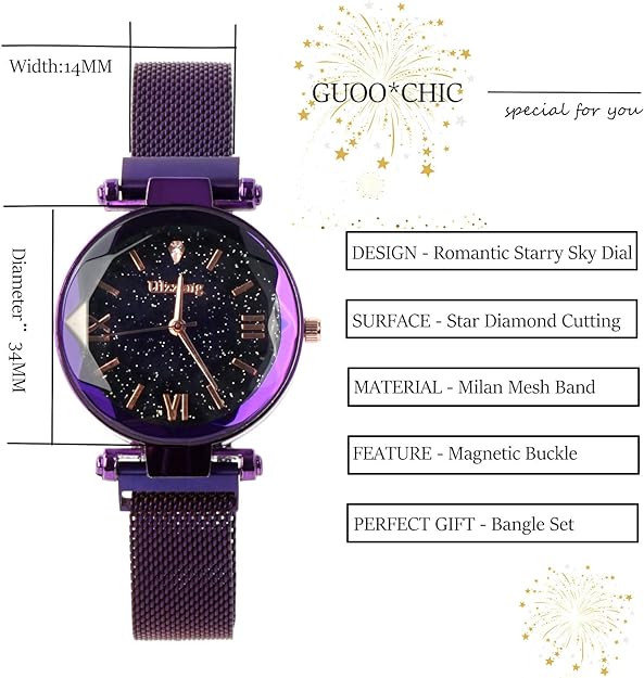 ONE:  Luxury Elegant Watch and Bracelet Set for Women:  Rhinestone with Bangles Starry Sky