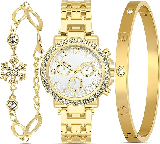 ONE:  Luxury Elegant Watch and Bracelet Set for Women:  Rhinestone with Bangles Starry Sky