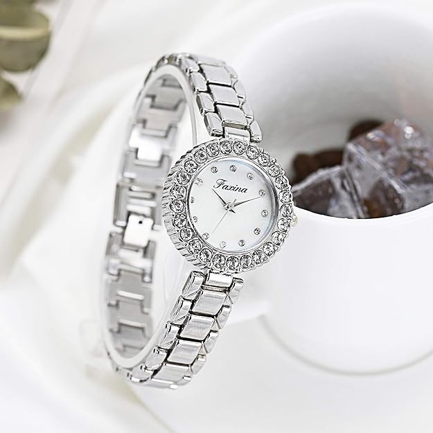 ONE:  Luxury Elegant Watch and Bracelet Set for Women:  Rhinestone with Bangles