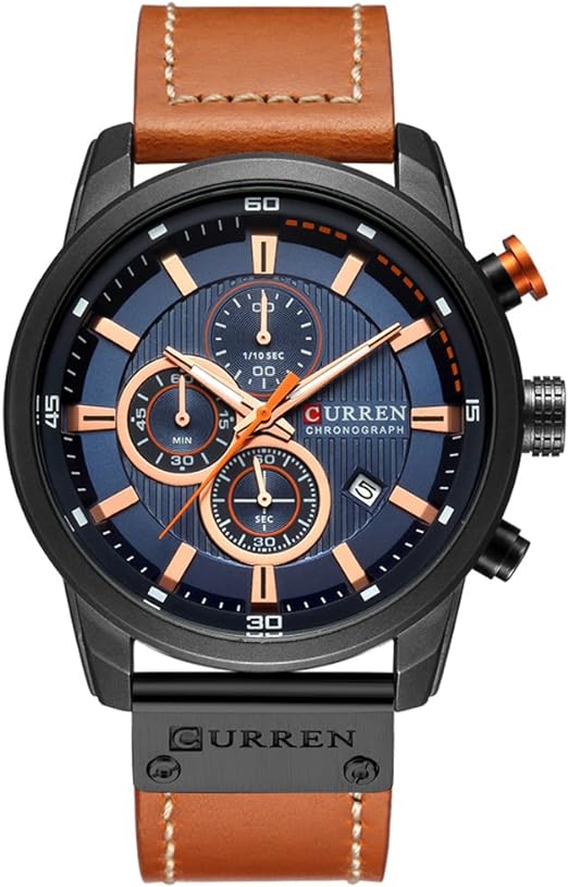 ONE:  Men's Watch Leather Strap Military Chronograph Waterproof Sport Wrist Date Quartz Wristwatch