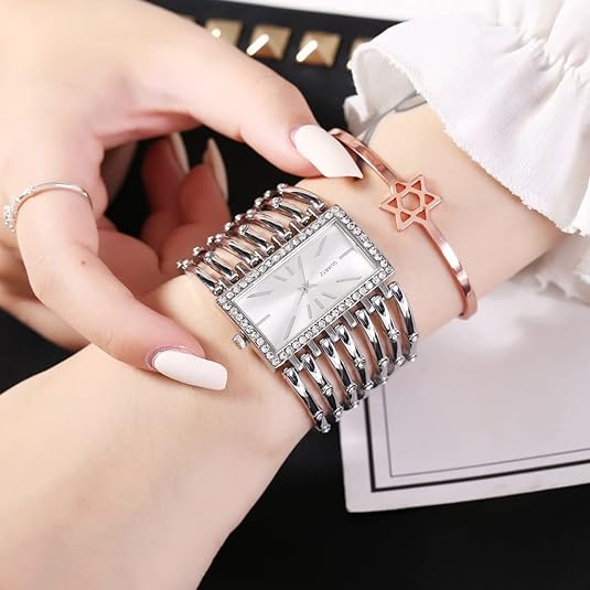 ONE:  Luxury Cuff Bracelet Watch for Women  Rectangular Dial Analog Quartz Wrist Watch