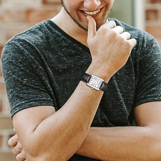 0NE: Luxury Wrist Watch Minimalist Men Square Dial Business Style Leather Strap Quartz Analog