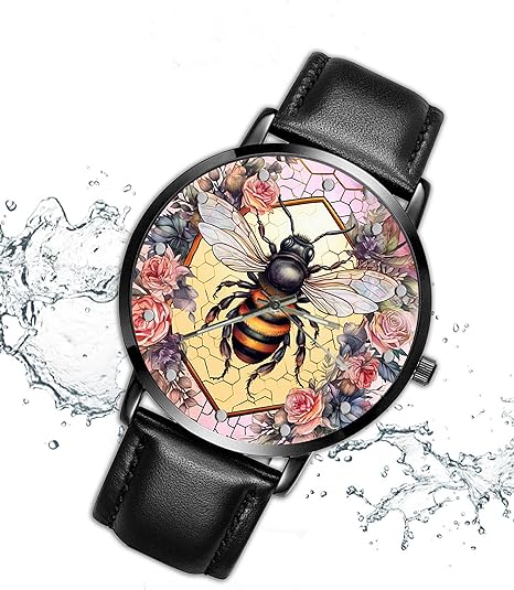 ONE: Wrist Watch for Men and Women Color: Bee on floral background Custom