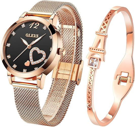ONE:  Luxury Elegant Watch and Bracelet Set for Women:  Rhinestone with Bangles Starry Sky