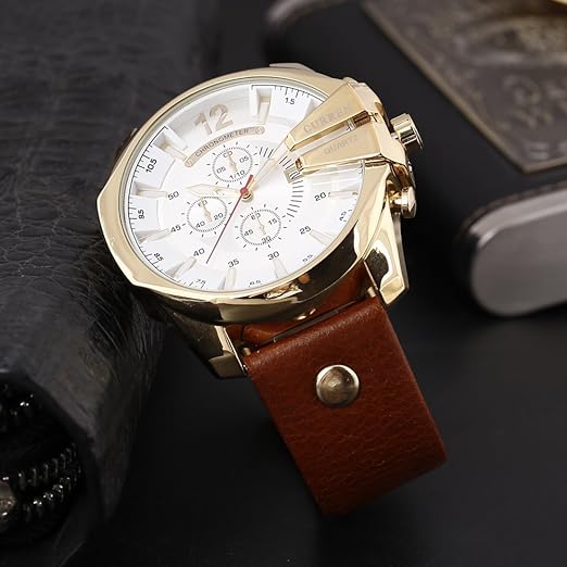 ONE:  Men's Watch Luxury Fashion Leather Strap Outdoor Casual Sport Wristwatch with Big Dial