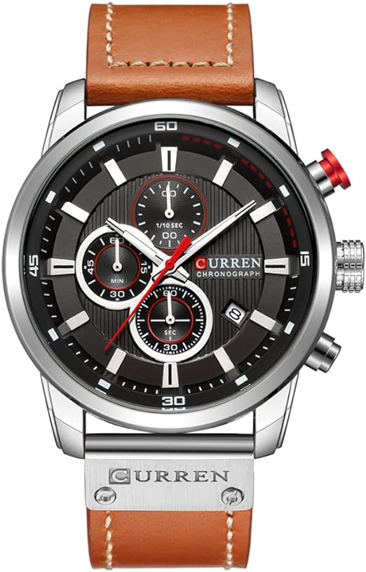 ONE:  Men's Watch Leather Strap Military Chronograph Waterproof Sport Wrist Date Quartz Wristwatch
