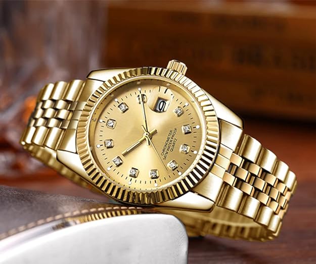 Luxury Watch Stainless Steel Wrist Watch Waterproof Big Face Analog Quartz