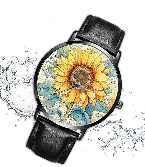 ONE: Wrist Watch for Men and Women Color: Sunflower on floral background