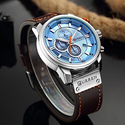 ONE:  Men's Watch Leather Strap Military Chronograph Waterproof Sport Wrist Date Quartz Wristwatch