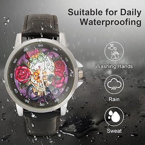 ONE: Wrist Watch for Men and Women Color: Special Design Beautiful Floral Sugar Skull Custom