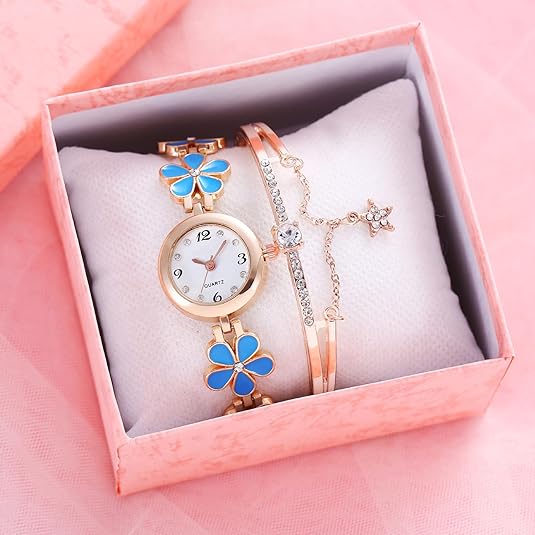 ONE:  Luxury Elegant Watch and Bracelet Set for Women:  Rhinestone with Bangles