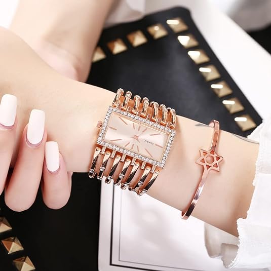 ONE:  Luxury Cuff Bracelet Watch for Women  Rectangular Dial Analog Quartz Wrist Watch