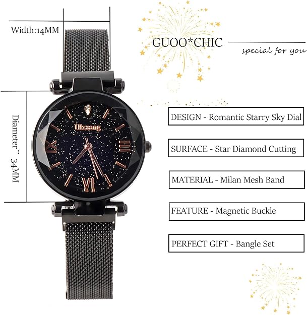 ONE:  Luxury Elegant Watch and Bracelet Set for Women:  Rhinestone with Bangles Starry Sky