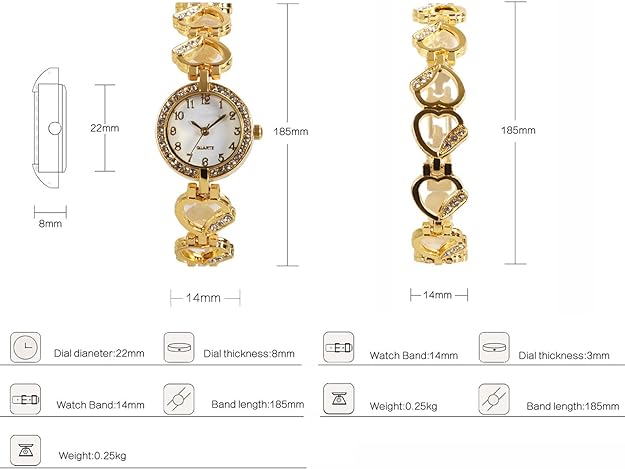 ONE:  Luxury Elegant Watch and Bracelet Set for Women:  Rhinestone with Bangles