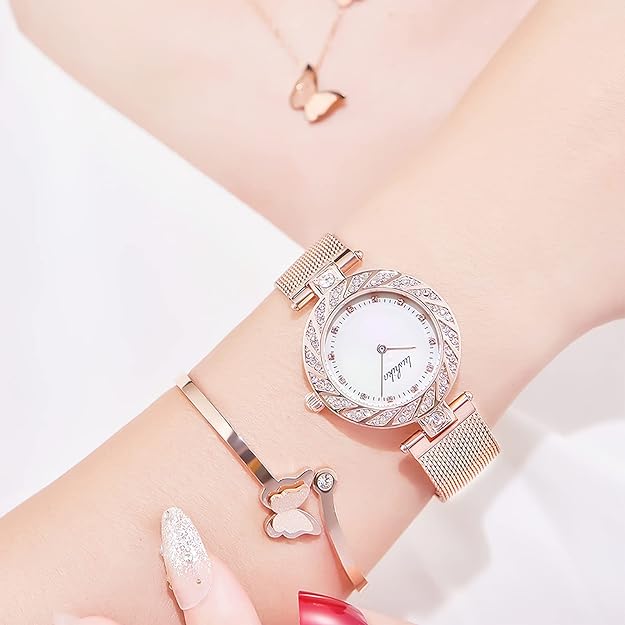 ONE:  Luxury Elegant Watch and Bracelet Set for Women:  Rhinestone with Bangles Starry Sky