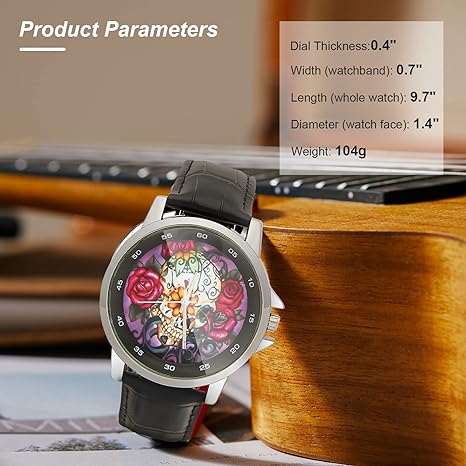 ONE: Wrist Watch for Men and Women Color: Special Design Beautiful Floral Sugar Skull Custom